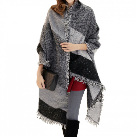 Fashion Fringe Plaid Scarf Winter Warm Cashmere-feel Long Pashmina Shawl Wrap