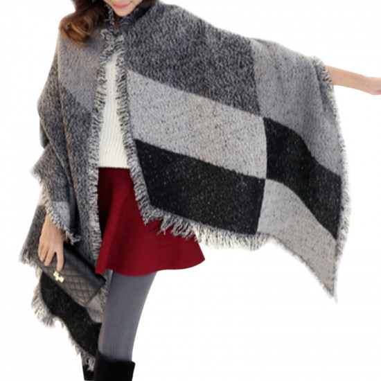 Fashion Fringe Plaid Scarf Winter Warm Cashmere-feel Long Pashmina Shawl Wrap