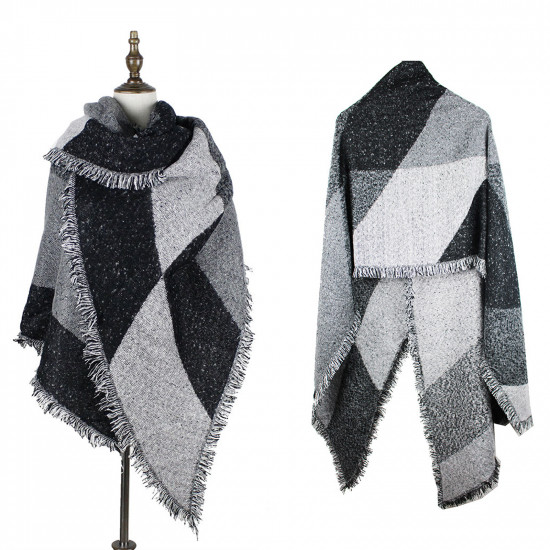 Fashion Fringe Plaid Scarf Winter Warm Cashmere-feel Long Pashmina Shawl Wrap