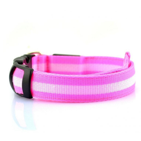 Optical fiber LED Safety pet collar USB charging pink medium (32-50cm)+pink pendant